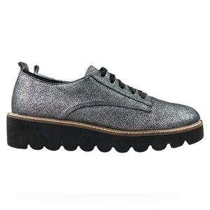 Shellys London Womens Glitter Creeper Oxford Pewter Silver Platform Shoes 9
